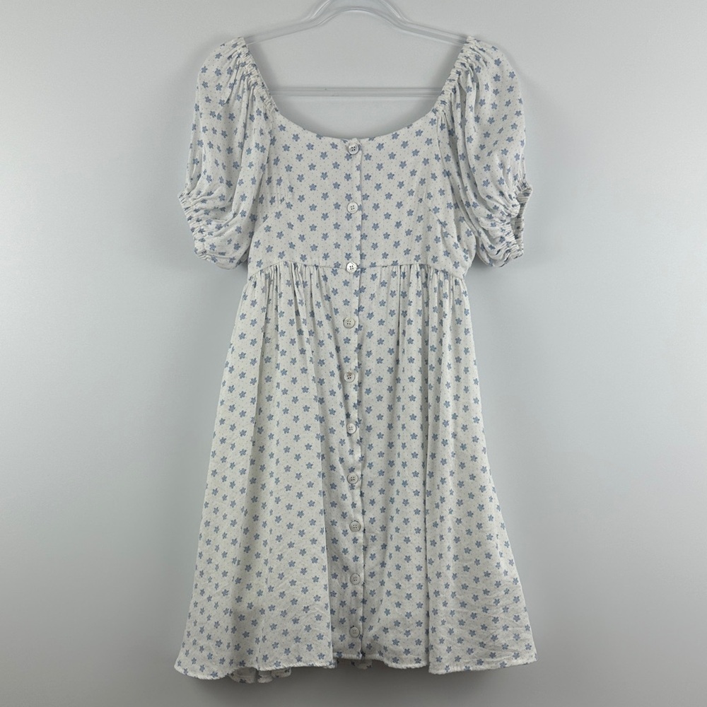 In Loom Floral Puff Sleeve Cottagecore Babydoll Mini Dress S